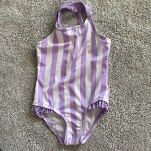 Purple and white one piece swimsuits in 3T